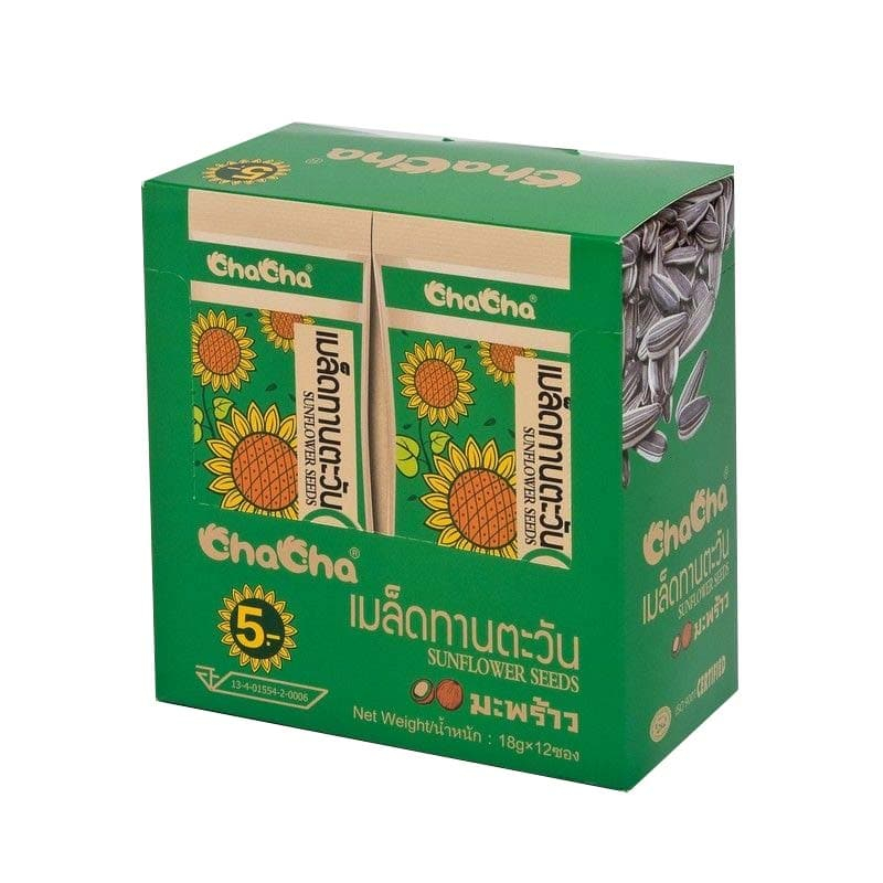 ยกกล่อง เมล็ดทานตะวัน ชาช่า กลิ่นมะพร้าว 5บาท 12ซอง กลิ่นหอม เม็ดใหญ่ กรุบกรอบ แกะสนุก เพลิน