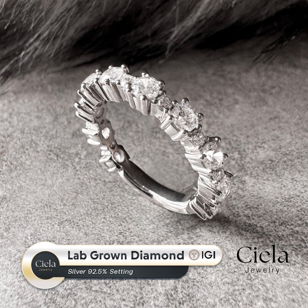 แหวนเพชรแถว (Diamond Band) Lab Grown น้ำ100 เม็ดละ 0.10 CT รวม 1.18 CT l เงินแท้ 92.5% Ciela Jewelry