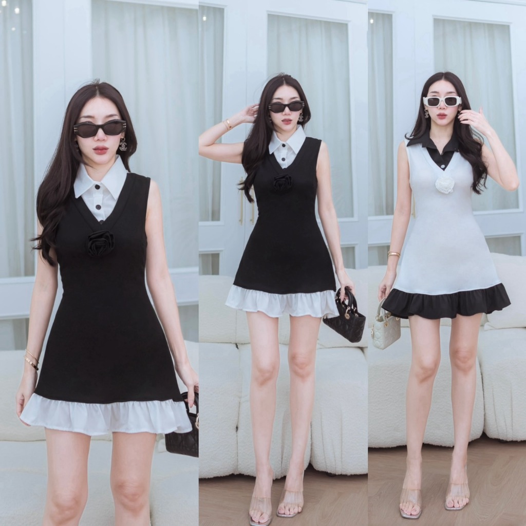 J1021 JiraClothing มินิเดรสคอปก แต่งระบายชาย
