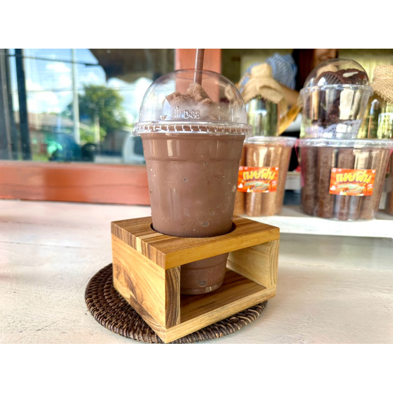 บล๊อคหลุมไม้สักวางแก้ว จัดระเบียบแก้ว วางแก้วขนาด 16-22Oz.