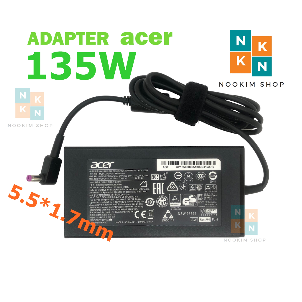Acer Adapter ของแท้ 19V/7.1A 135W, หัวขนาด 5.5*1.7mm, Nitro 5 AN515 สายชาร์จ เอเซอร์ อะแดปเตอร์