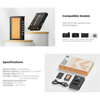 K&F NP-BX1 Battery2-Pack and Charger Set
