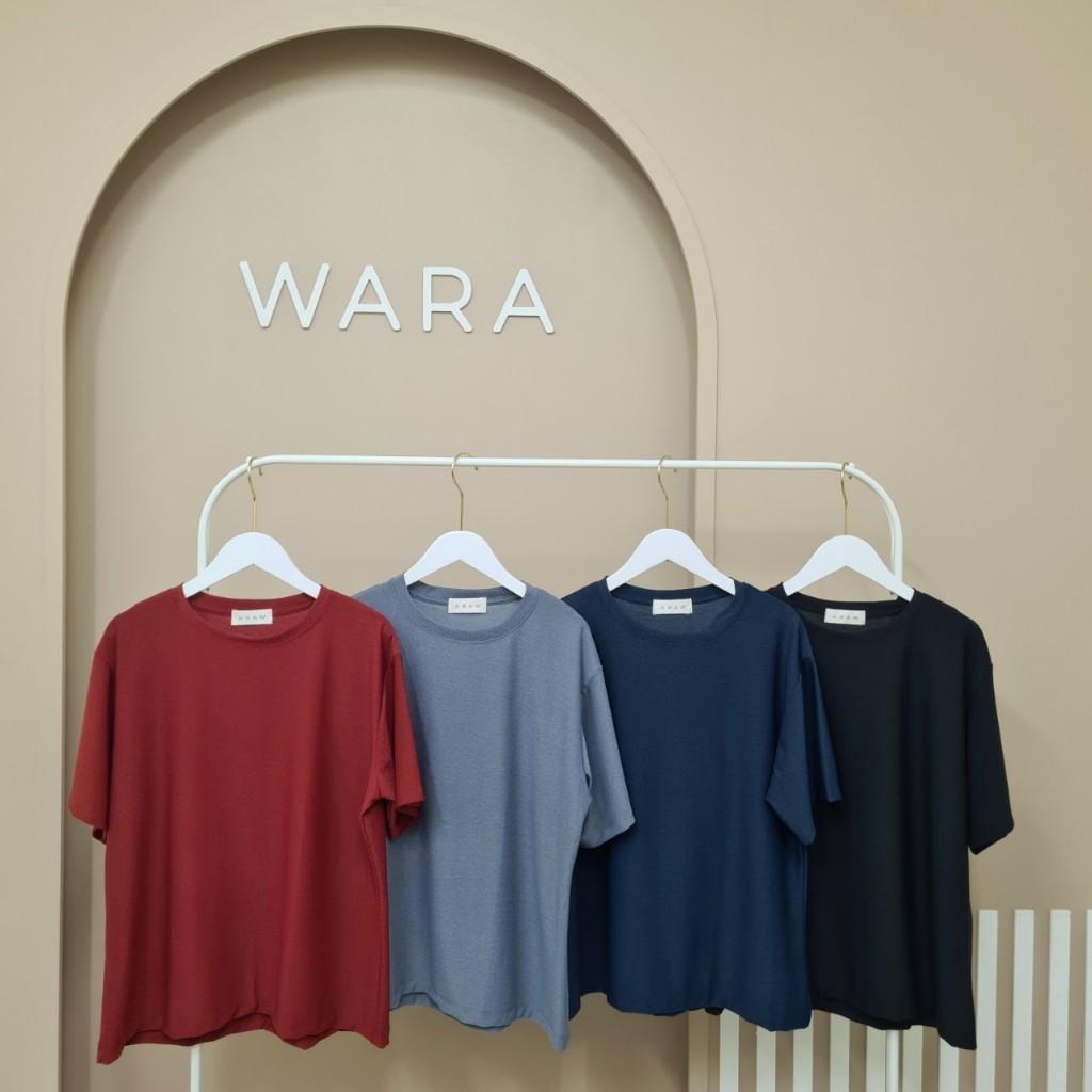 [ F16 ] WARA เสื้อคอกลมแขนสั้น ผ้ายืดเนื้อทราย โอเวอร์ไซส์