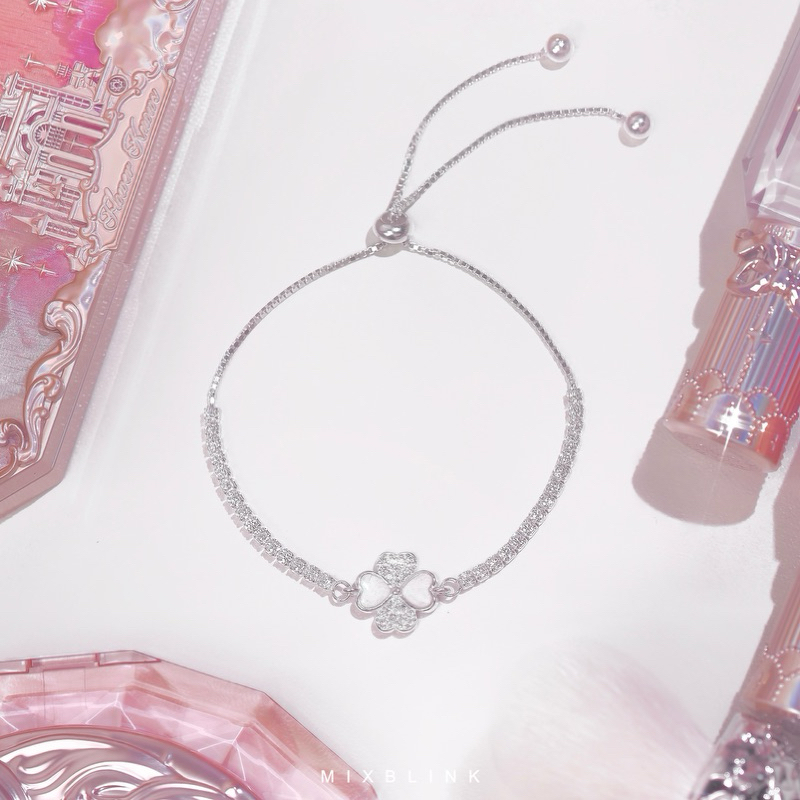 สร้อยข้อมือ เงินแท้ 92.5% ส่งฟรี EMS ♡ รุ่น Cloverly ♡ - ( #G6 )ใบโคลเวอร์ สายรูด เพชร cz MixBlink