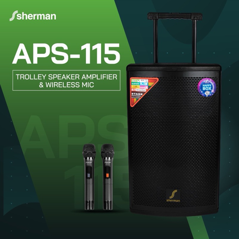 SHERMAN APS-115 ลำโพงบลูทูธล้อลาก ขนาด 15 นิ้ว กำลังขับ 100W