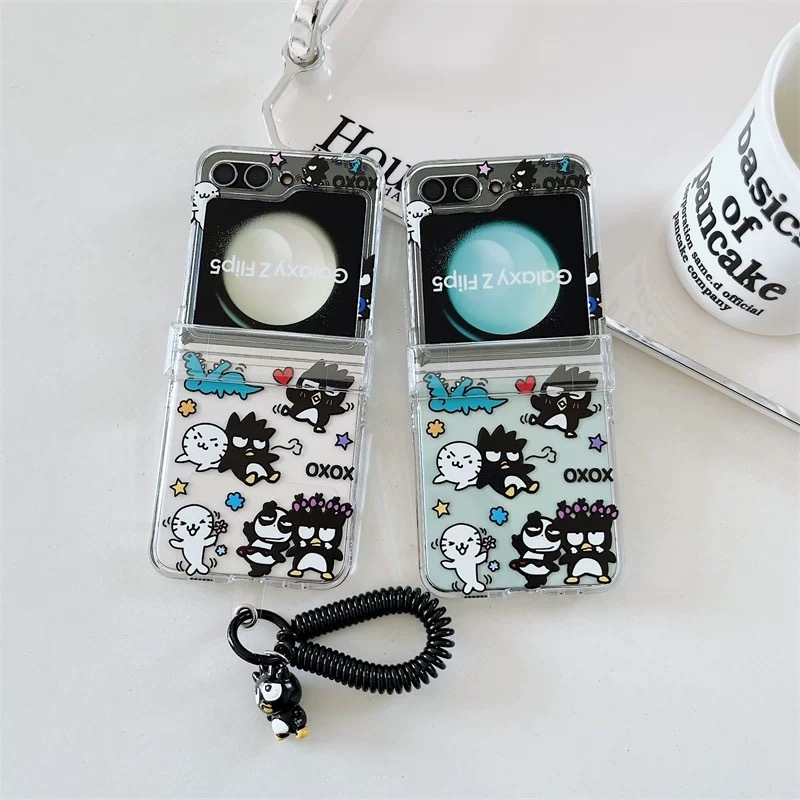 เคสโทรศัพท์มือถือ Samsung Galaxy Z Flip6 Flip5, Z Flip4, Z Flip3 เคสใสพิมพ์ลายแบดแบตซ์มารุ พร้อมสาย