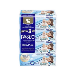 Paseo พาซิโอ กระดาษทิชชู่เช็ดหน้า เบบี้เพียวซอฟท์แพ็ค 130 แผ่น/ห่อ (1 แพ็ค มี 4 ห่อ) 🤍
