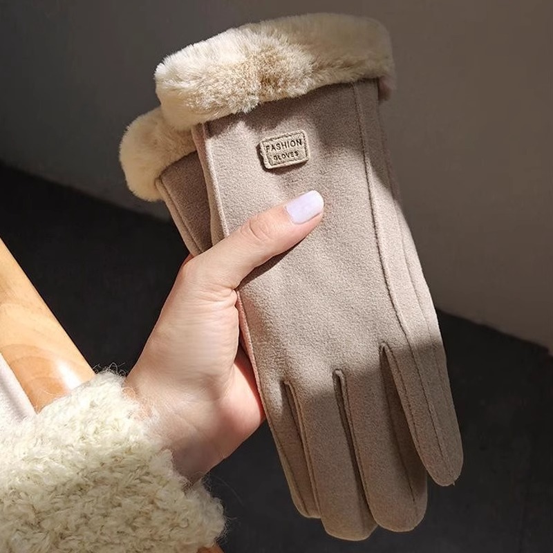 🔥ถุงมือหนังนิ่ม แบบเต็มนิ้ว บุขน แบบหนา กันลม ให้ความอบอุ่น กันหนาว สําหรับผู้หญิง