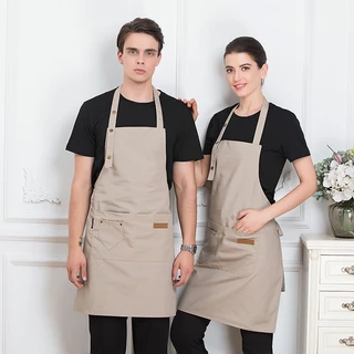【ขายส่ง】ผ้ากันเปื้อนผ้าใบกันน้ำ สำหรับบริกรและเชฟร้านอาหาร กันคราบน้ำมัน มีกระเป๋า ปรับสายรัดคอได้