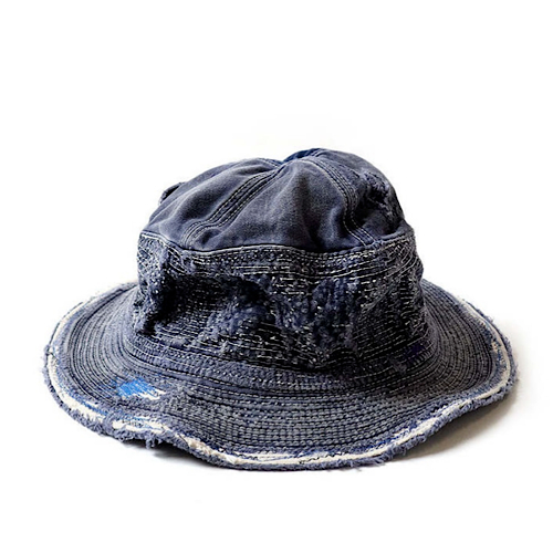 USED !!! KAPITAL CHINO THE OLD MAN AND THE SEA CRASH REMAKE HAT - NAVY