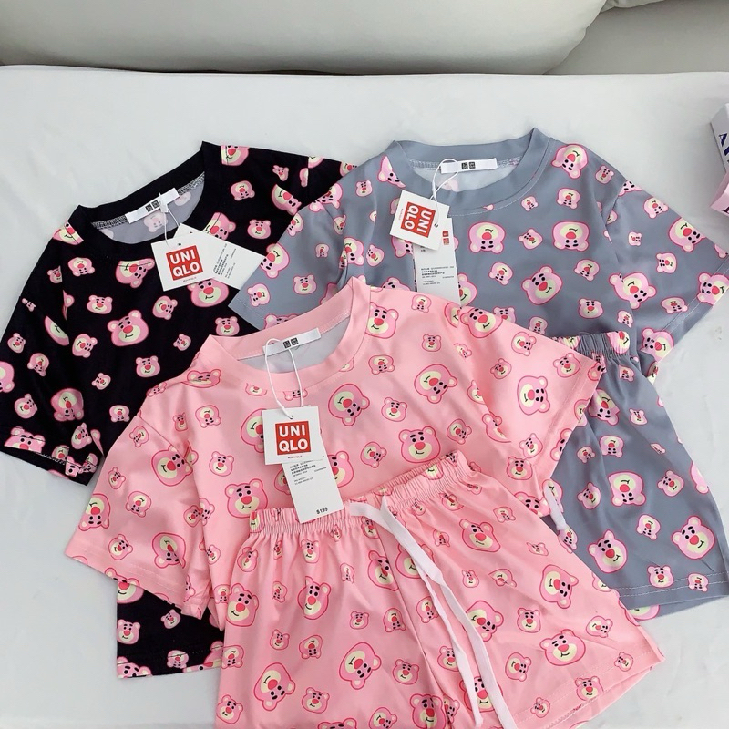 พร้อมส่ง ชุดเซตเสื้อกางเกงขาสั้นลายLotsoมีเชือกที่กางเกง
