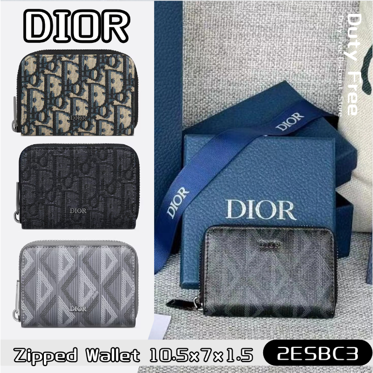 🎉Dior men's zipper wallet กระเป๋าสตางค์ดิออร์✨กระเป๋าใส่บัตรผู้ชายมีซิป/กระเป๋าใส่เหรียญ 2ESBC3