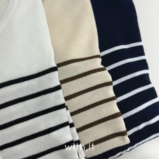 Withit embroidery striped cardigan คาร์ดิแกนคอกลมลายทาง - TPW20807