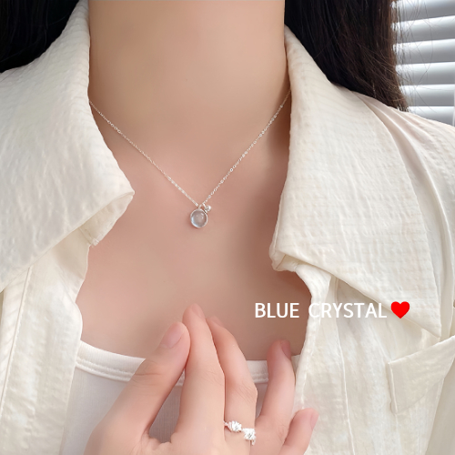 MEET สร้อยเงิน Blue crystal สร้อยแฟชั่น สไตล์เกาหลี สร้อยเงินแท้ สร้อยคอจี้ สร้อยคอแฟชั่น สร้อยพลอย