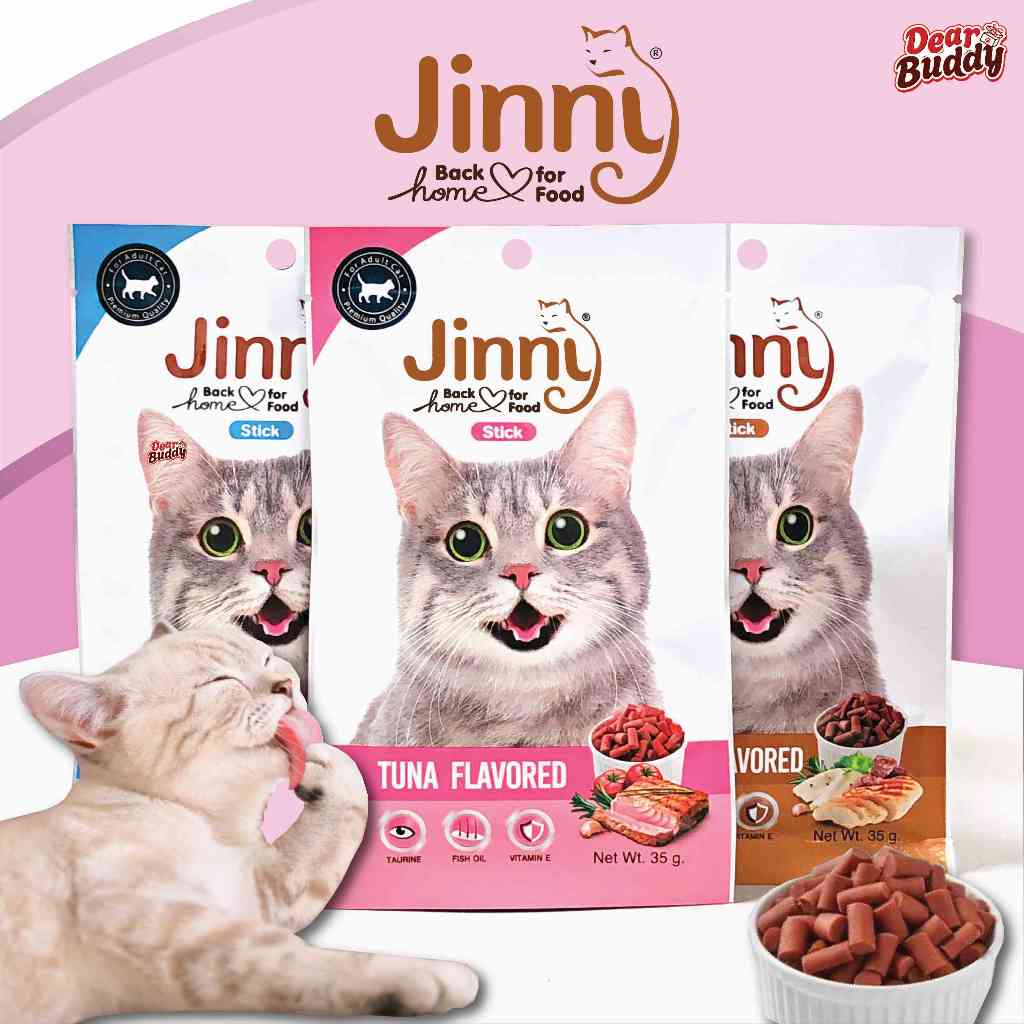 Jinny Cat Stick 35 กรัม ขนมมินิสติ๊ก ขนาดพอดีคำ ผลิตจากเนื้อไก่ผสานกับเนื้อปลาชนิดต่างๆ