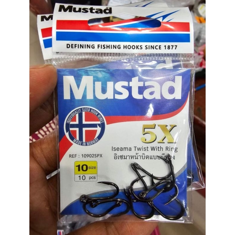 MUSTAD HOOK🐟ความแข็ง ระดับ 5X👍ตัวเบ็ดมาสตาด ซองฟ้า มีห่วง อิเซม่า หน้าบิด👍10902SPX