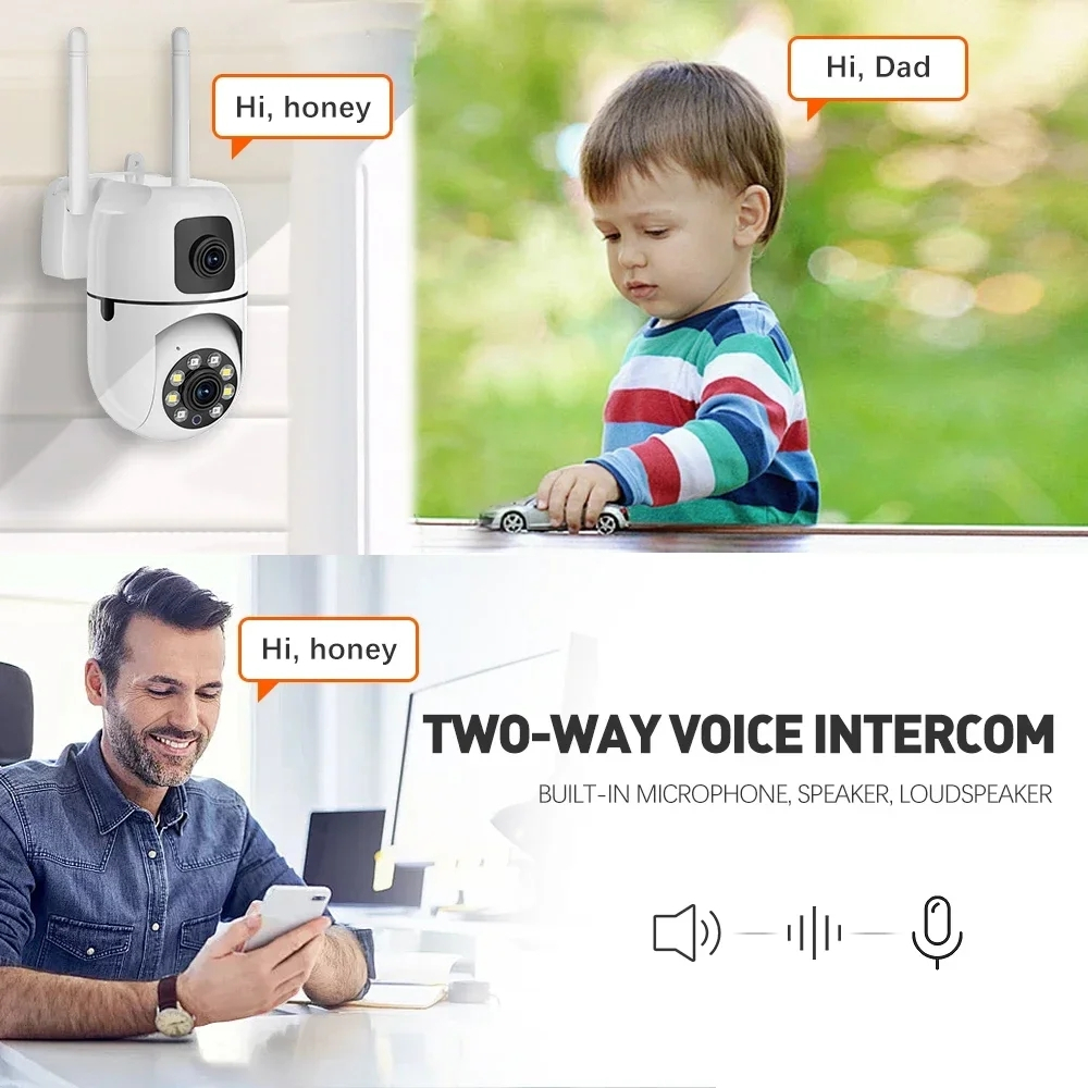 กล้องวงจรปิด V380 Pro Yoosee Dual Lens กล้อง IP กันน้ํากลางแจ้งติดตามการมองเห็นตอนกลางคืนอัตโนมัติ