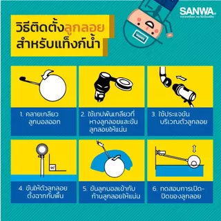 ลูกลอยแท๊งน้ำ ชนิดก้านสั้น ผลิตจากทองเหลืองแท้ 100% ขนาด 1/2" , 3/4" , 1นิ้ว ยี่ห้อ SANWA รุ่น PL-FV
