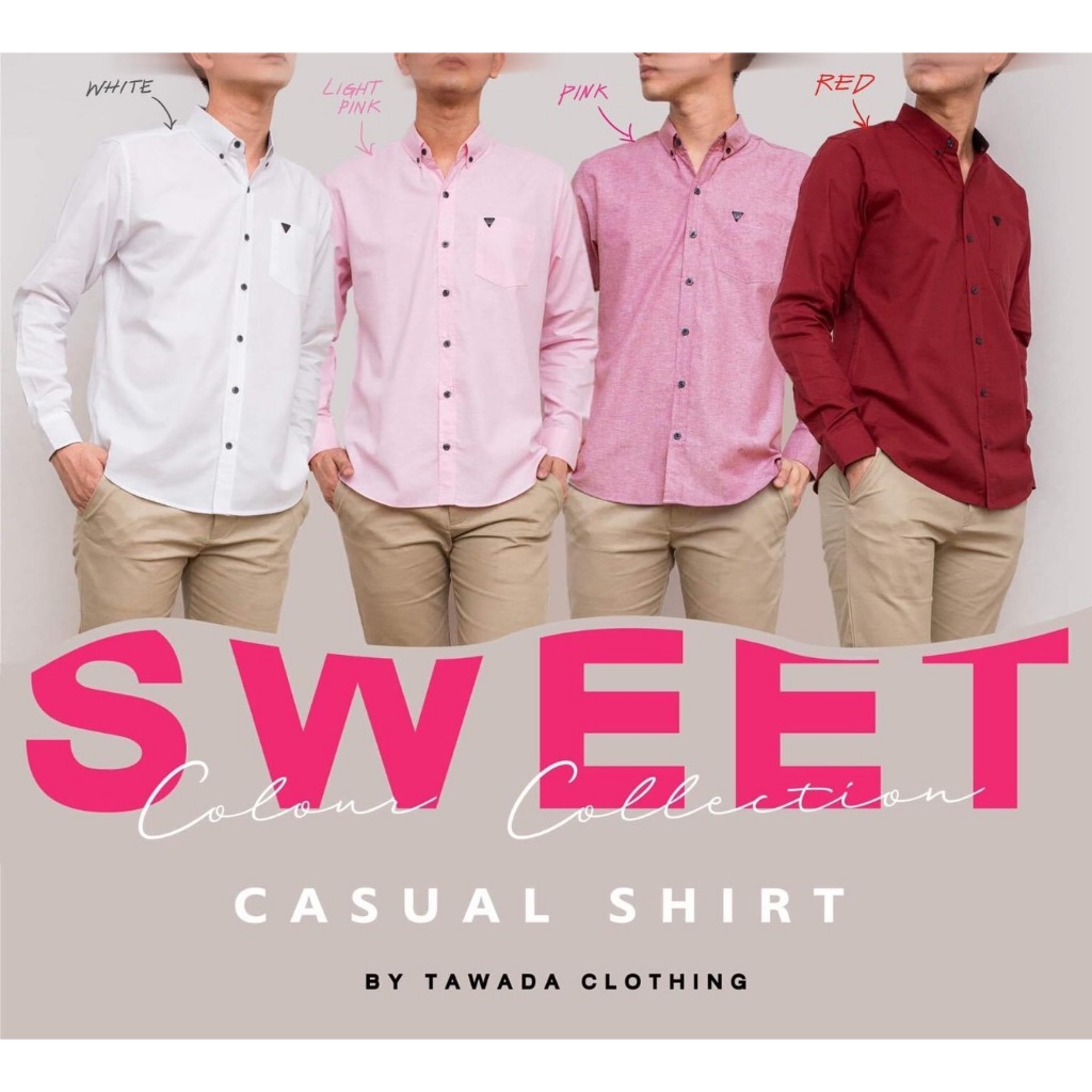 เสื้อเชิ้ตคอปกแขนยาวทรง Slimfit ผ้า Oxford Cotton100% แบรนด์ TAWADA สีขาว สีชมพูอ่อน สีแดง สีชมพู