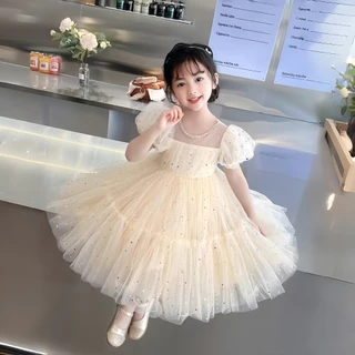 PRINCESS KESLI ฤดูร้อน ชุดเดรสเจ้าหญิง แขนพัฟ สวมใส่สบาย สไตล์ตะวันตก สําหรับเด็กผู้หญิง ชุดเดรสวันเกิดเด็กหญิง 2-9 ปี