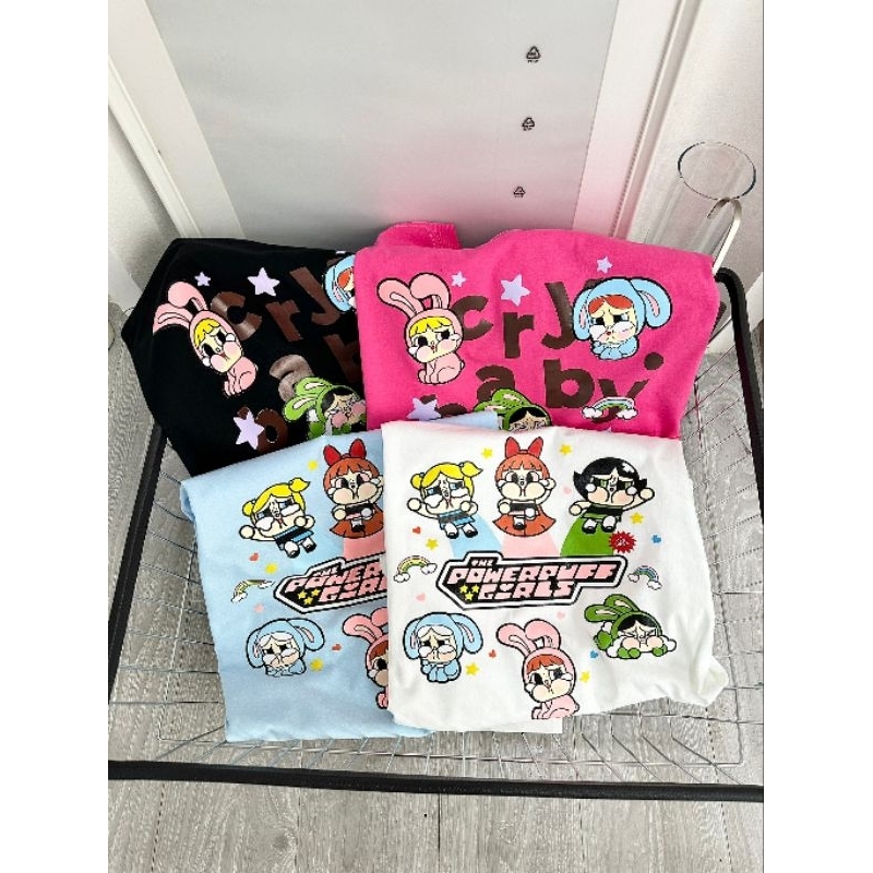Cry Baby x Power puff girlsผ้าเกาหลี เกรดคอตตอน งานสกรีนด้านหน้างานมาพร้อมแพ๊คเกจแพ๊คซองซิปล็อค