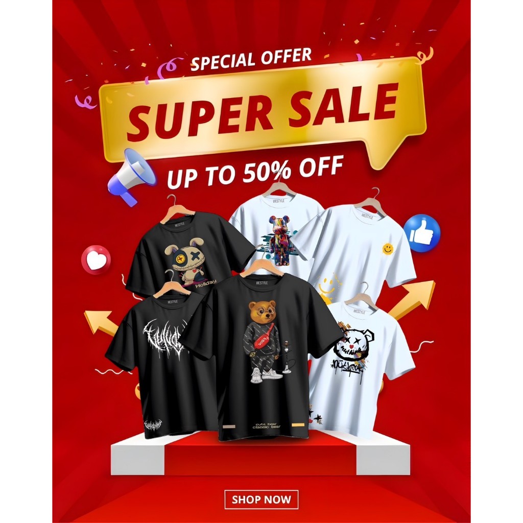 MESTYLE เสื้อยืด คอกลม COTTON 100% เกรดพรีเมี่ยม คัดลายยอดฮิตประจำร้าน จัดโปรโมชั่นลดราคาให้มากกว่า 50%