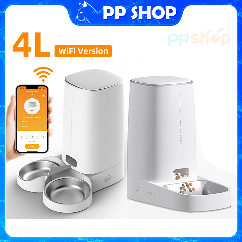เครื่องให้อาหารสัตว์เลี้ยงอัตโนมัติ WIFI ขนาดใหญ่ 4 ลิตร ควบคุมผ่านแอป สําหรับสัตว์เลี้ยง สุนัข แมว