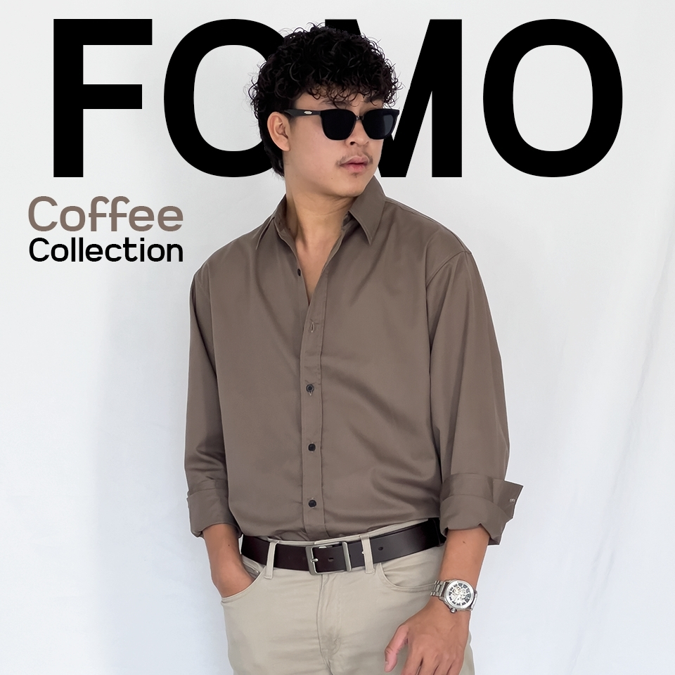 Fomo-เชิ้ตแขนยาว สีมอคค่า เสื้อเชิ้ตสีเอิร์ธโทน