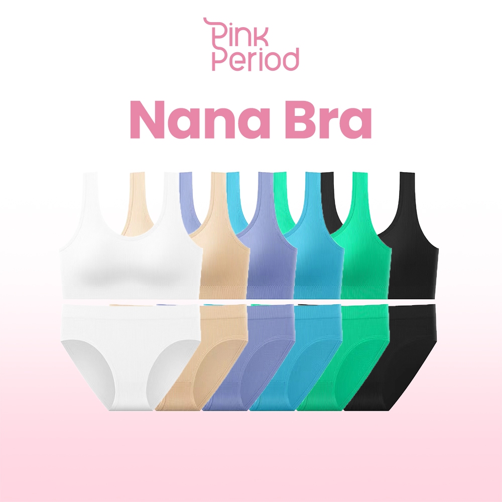 Pink Period🎀สปอร์ตบรา ชุดชั้นในสตรี Set ชุดชั้นในแบบเซ็ท bra เนื้อผ้า cotton บราไร้โครง ดูดซับเหงื่อ เนื้อผ้าระบาย