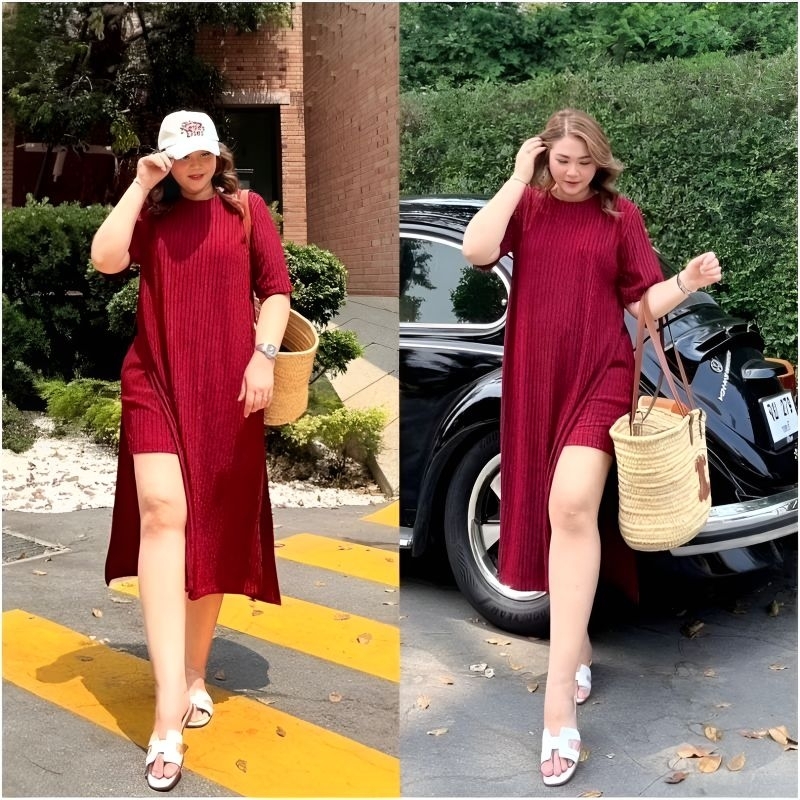 พร้อมส่ง.Set 2 ชิ้น ชุดเข้าเซ็ทกางเกงขาสั้น + เสื้อตัวยาวผ่าข้าง สาวอวบ 32 – 46 นิ้ว.ผ้ายืดท็อฟฟี่