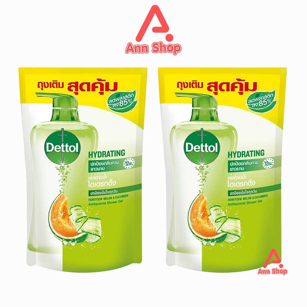 Dettol Hydrating เดทตอล เจลอาบน้ำ ไฮเดรทติ้ง 400 มล. [2 ถุง สีเขียวอ่อน] ครีมอาบน้ำ สบู่เหลวอาบน้ำ แอนตี้แบคทีเรีย