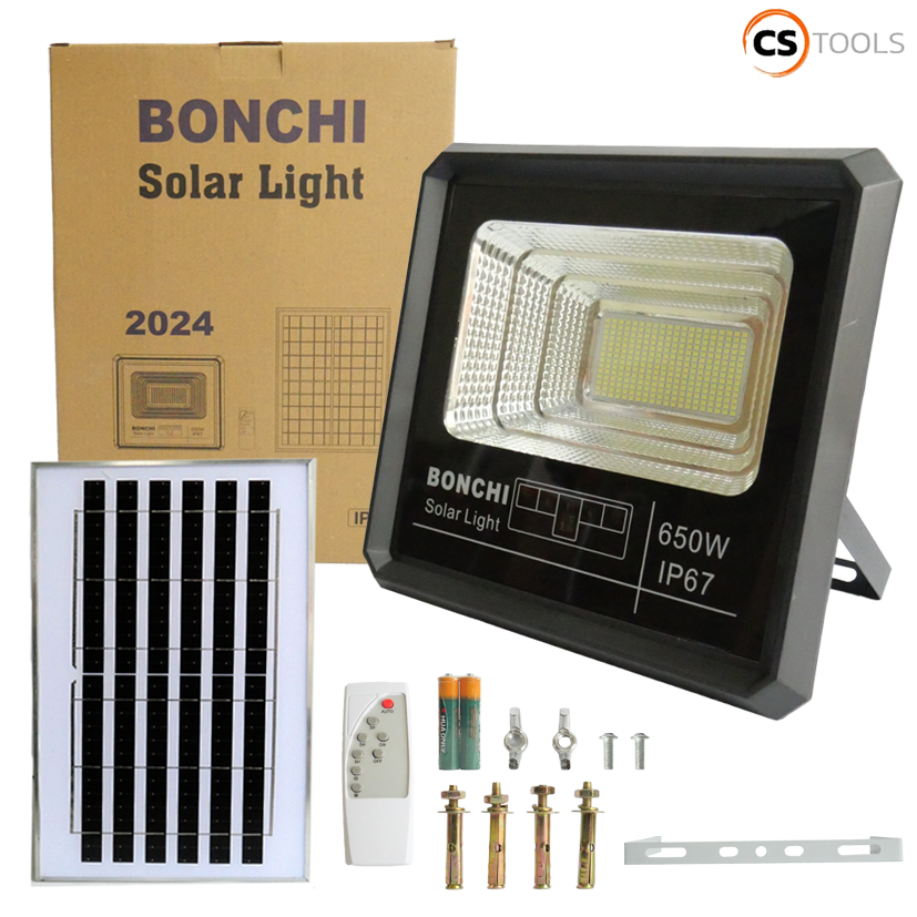 BONCHI โคมไฟ LED โคมไฟโซล่าเซลล์ 650W solar light โคมไฟสำเร็จรูปกันน้ำพร้อมแบตรี่และแผงโซล่าร์แยก sp