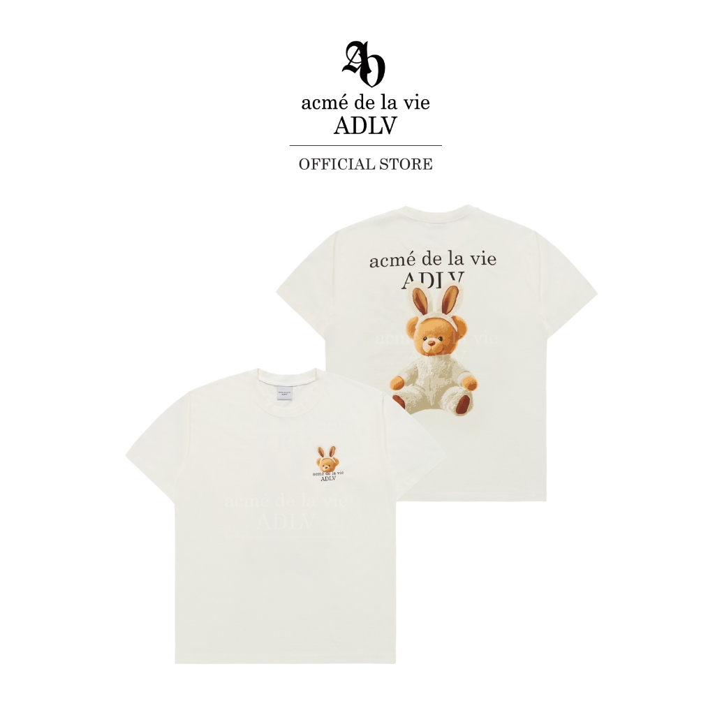 ADLV [acme de la vie] เสื้อยืด Oversize รุ่น Rabbit Bear Doll Logo Short Sleeve T-Shirt Cream (50132SRBSSU_U4CMXX)