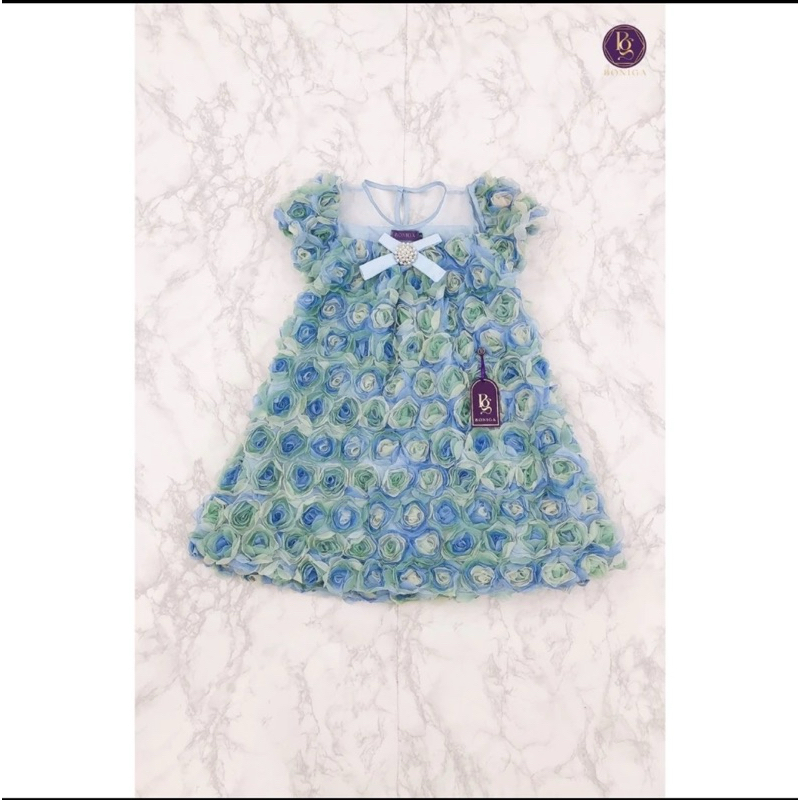เดรสสั้นงานกุหลาบ3Dสีฟ้าเขียว ไซร์Lชุดมือ1ป้ายห้อยค่ะ