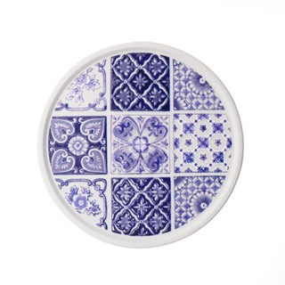 จานรองแก้วดูดน้ำ ทรงกลมมีขอบ BLUE & WHITE 02 ที่รองแก้วซับน้…