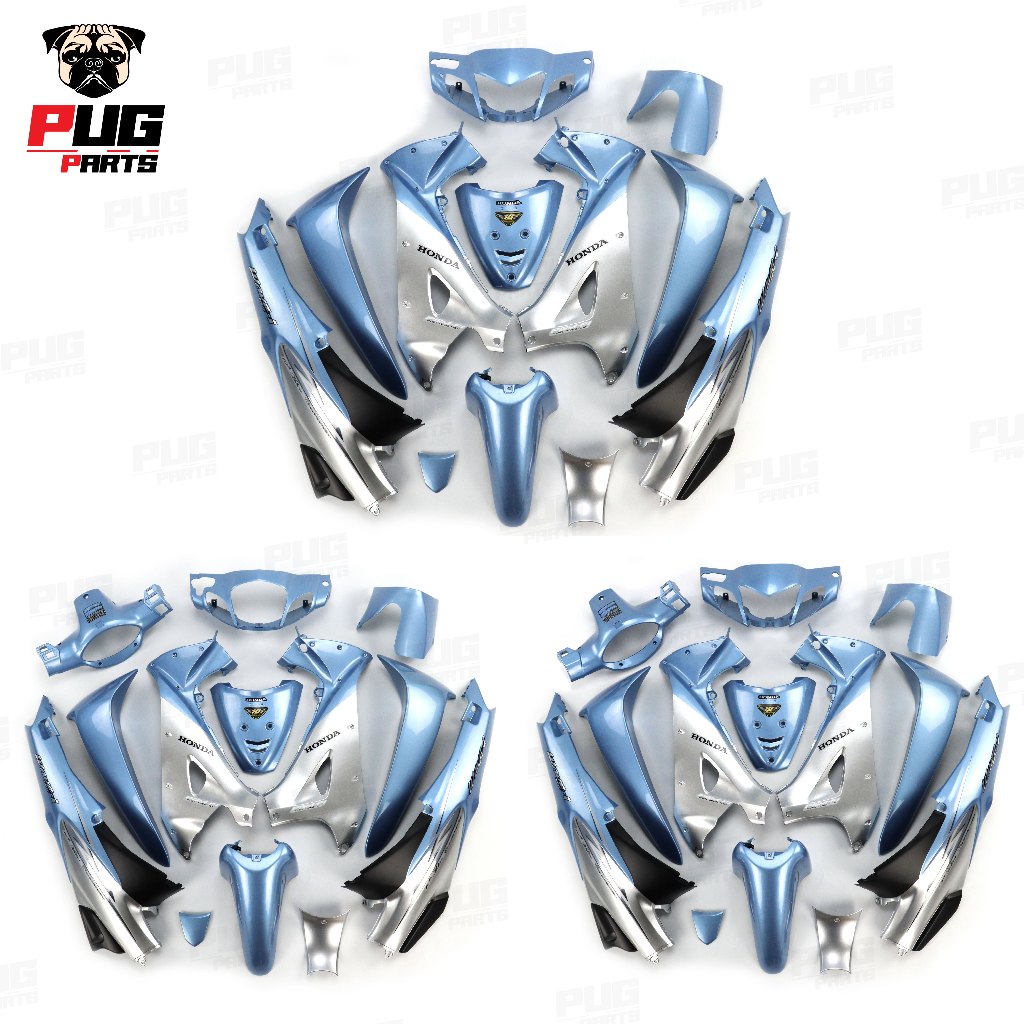 PUGParts ชุดสีwave125R หัวแหลม ชุดสีเวฟ125S หน้าแหลม Wave125S หัวเถิก (ชุด12/13ชิ้น) สีฟ้าลิมิเต็ดตัดเทาบรอน สีฟ้าวัง
