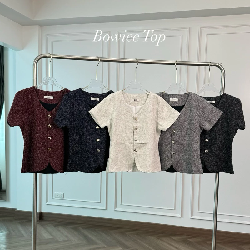 เสื้อรุ่น Bowiee เสื้อแขนสั้น มีซับในทั้งตัว กระดุมโบว์