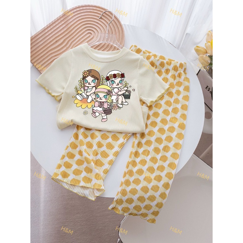 พร้อมส่ง Mollyชุดเซตกางเกงผ้าร่องสกรีนสวยฉ่ำ