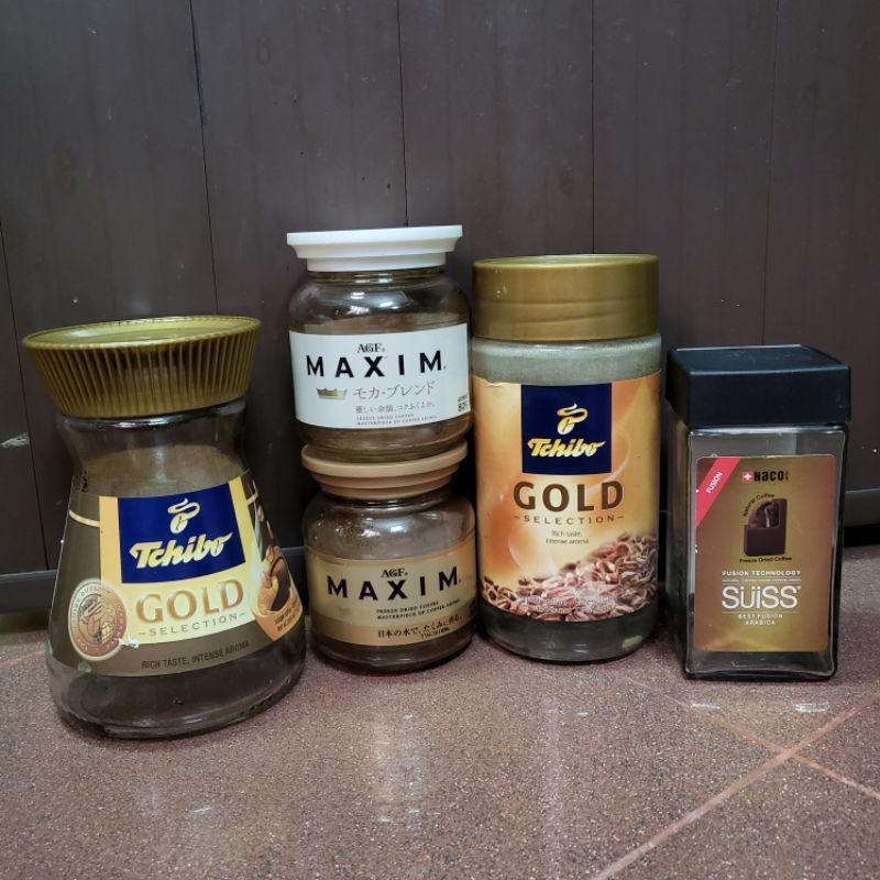 โหลกาแฟ ขวดกาแฟ ใช้หมดแล้ว ยังไม่ล้าง ขวดแก้ว มือสอง coffee jar glass box