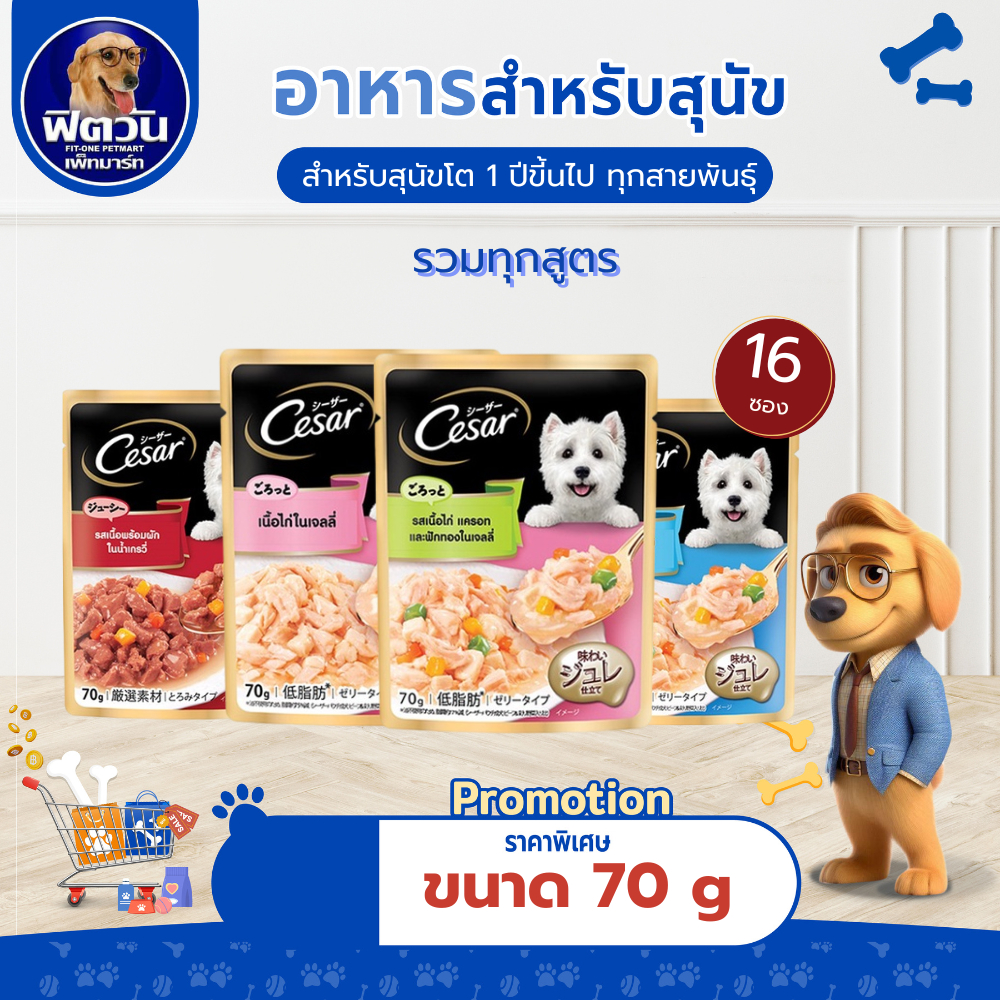 อาหารสุนัขซอง ซีซาร์ ขนาด 70 กรัม(X16ซอง){อาหารเปียกสุนัข}