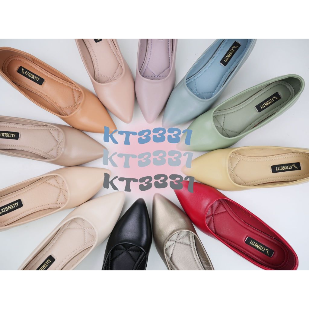 KT3331 รองเท้าคัทชูปลายแหลม ส้นก้อนสูง 1.5 นิ้ว (สีเอิร์ธโทน)
