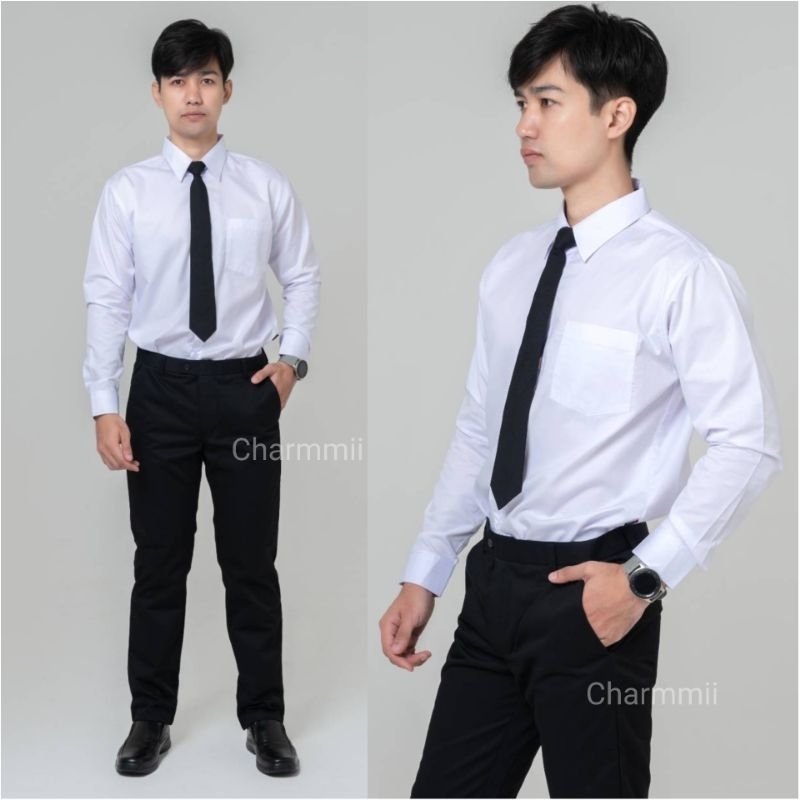 เสื้อเชิ้ตนักศึกษาผู้ชายแขนยาว[ทรงเข้ารูป] เสื้อเชิ้ตผู้ชายแขนยาว ทรงเข้ารูป/ราคาส่ง