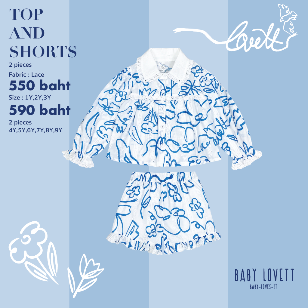 04 Blue Floral - Top and Shorts