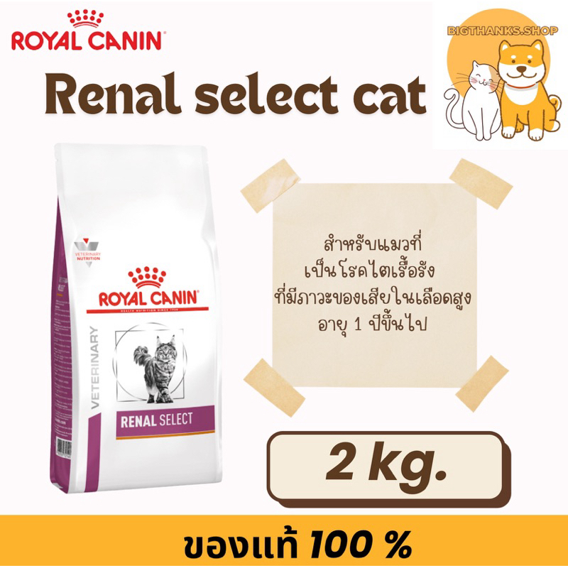 Royal canin renal select cat  2 kg. Exp.04/2026 สำหรับแมวที่เป็นโรคไตเรื้อรัง ที่มีภาวะของเสียในเลือดสูง อายุ 1 ปีขึ้นไป