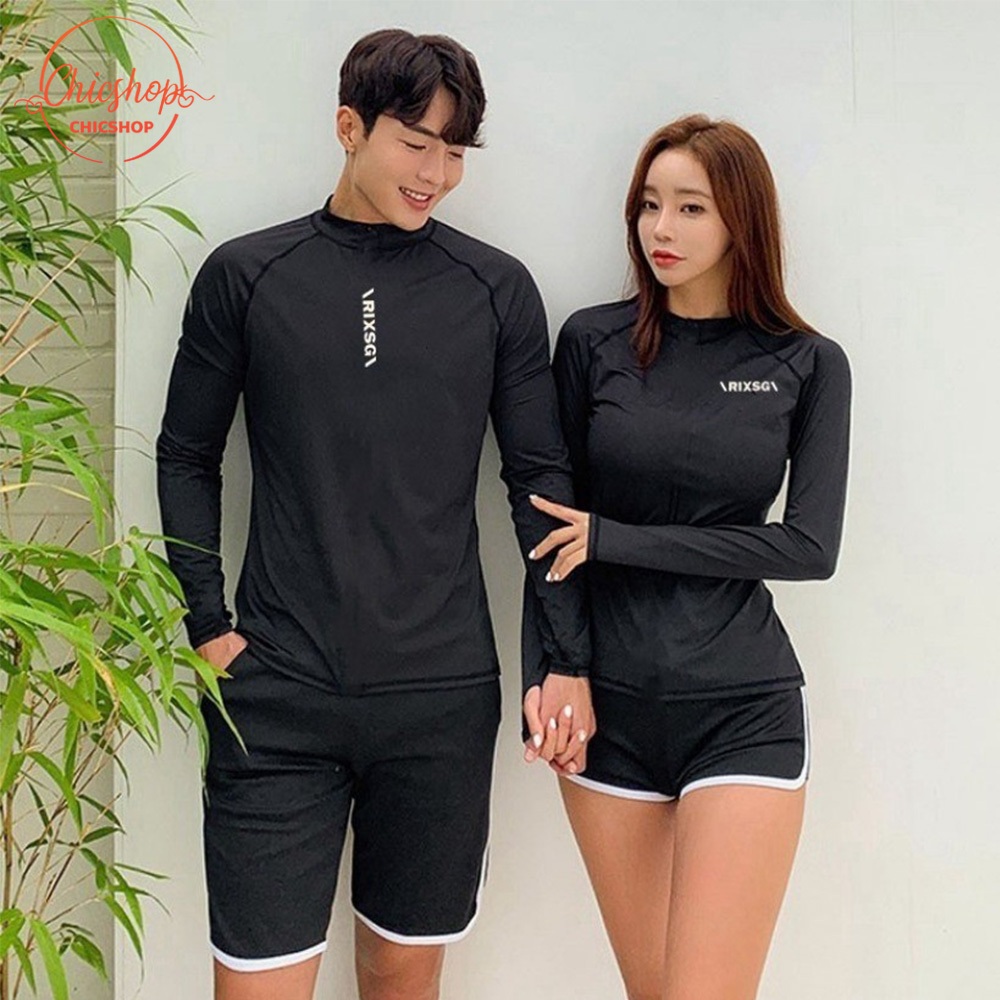 chishop ชุดว่ายน้ำชายหญิง ป้องกันแสงแดด แห้งเร็ว ชุดแยกแขนยาวกางเกงขาสั้น ผ้านุ่มใส่สบาย