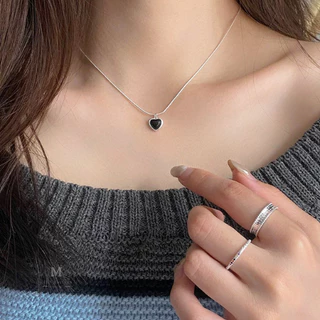 MEET💕ร่ำรวย ก้าวหน้า สร้อยคอเงินแท้ Black Onyx จี้สร้อยคอเงินแท้ ของขวัญให้แฟน ไม่ลอกไม่ดำ