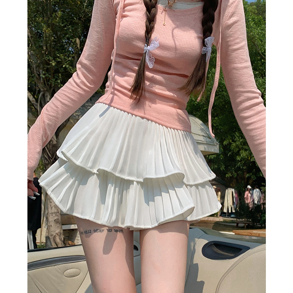 LameiStore กระโปรงสั้น กระโปรง เซ็กซี่ ทรงเอ สีพื้น แฟชั่นผู้หญิง สไตล์พื้นฐานและหลากหลาย