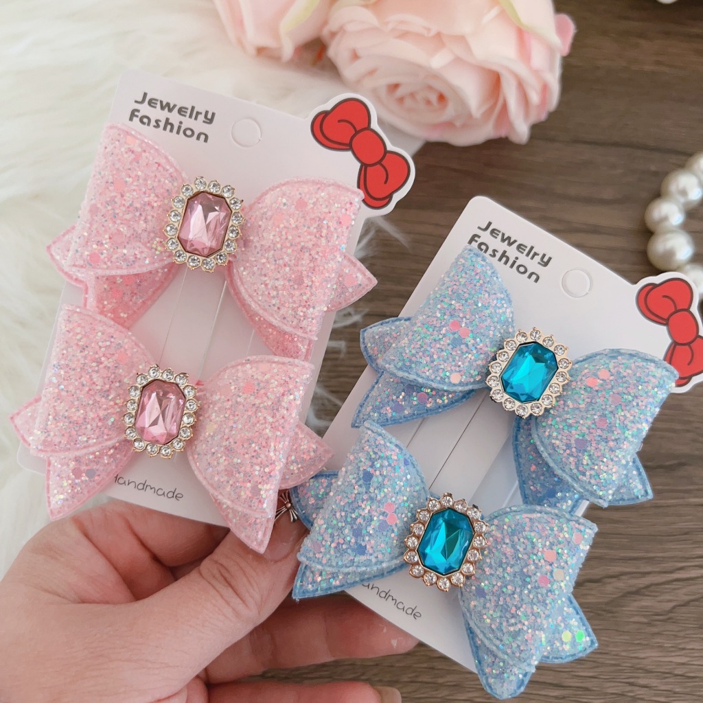 ✨2ชิ้น/เซ็ต! กิ๊บผีเสื้อ3D 👑แฮนด์เมดเด็ก 👧🏻เพชรเทียม ✨ชมพู+ฟ้า