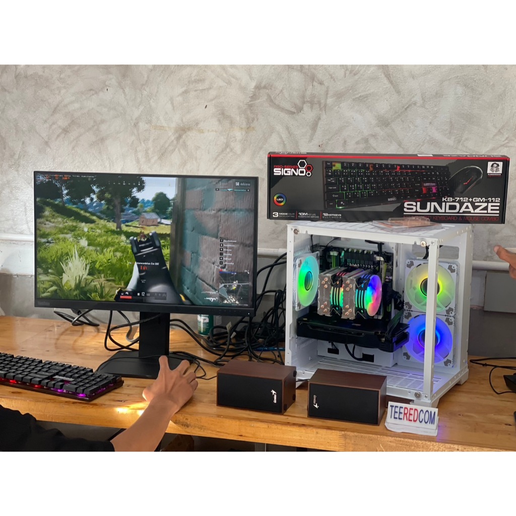 คอมชุด จอ23นิ้ว เล่นเกมส์ ทํางาน ตัดต่อ ปล่อยบอท XEON2680v2 10C 20T turbo 3.6Ghz / X79 /ram16GB /RX570 8GB /M.2 NVme500G