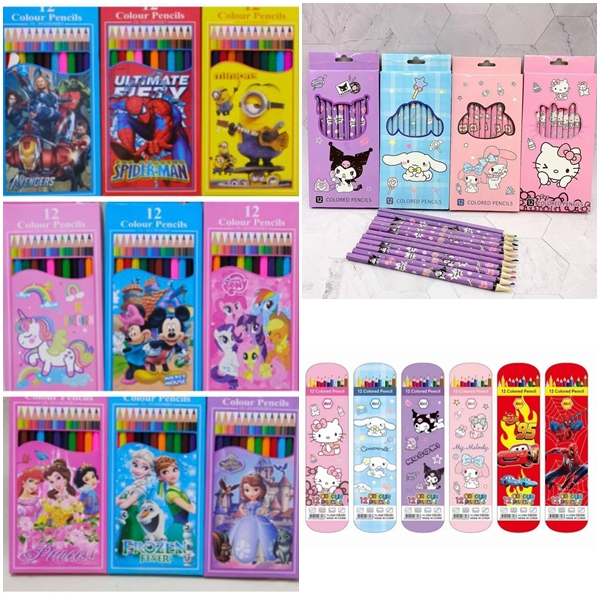 ดินสอสี สีไม้ 12 แท่ง ลายการ์ตูน มี 3 แบบ